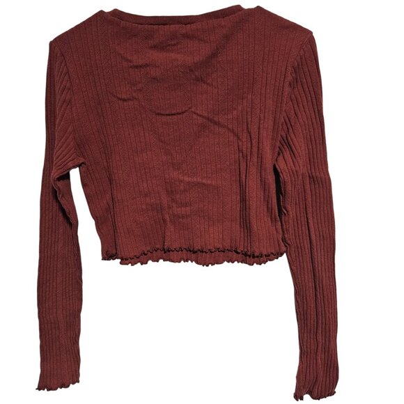 Brandy Melville Red Crop Top Womens Size Large Long Sleeve Ribbed Shrunken Tee - Picture 2 of 3